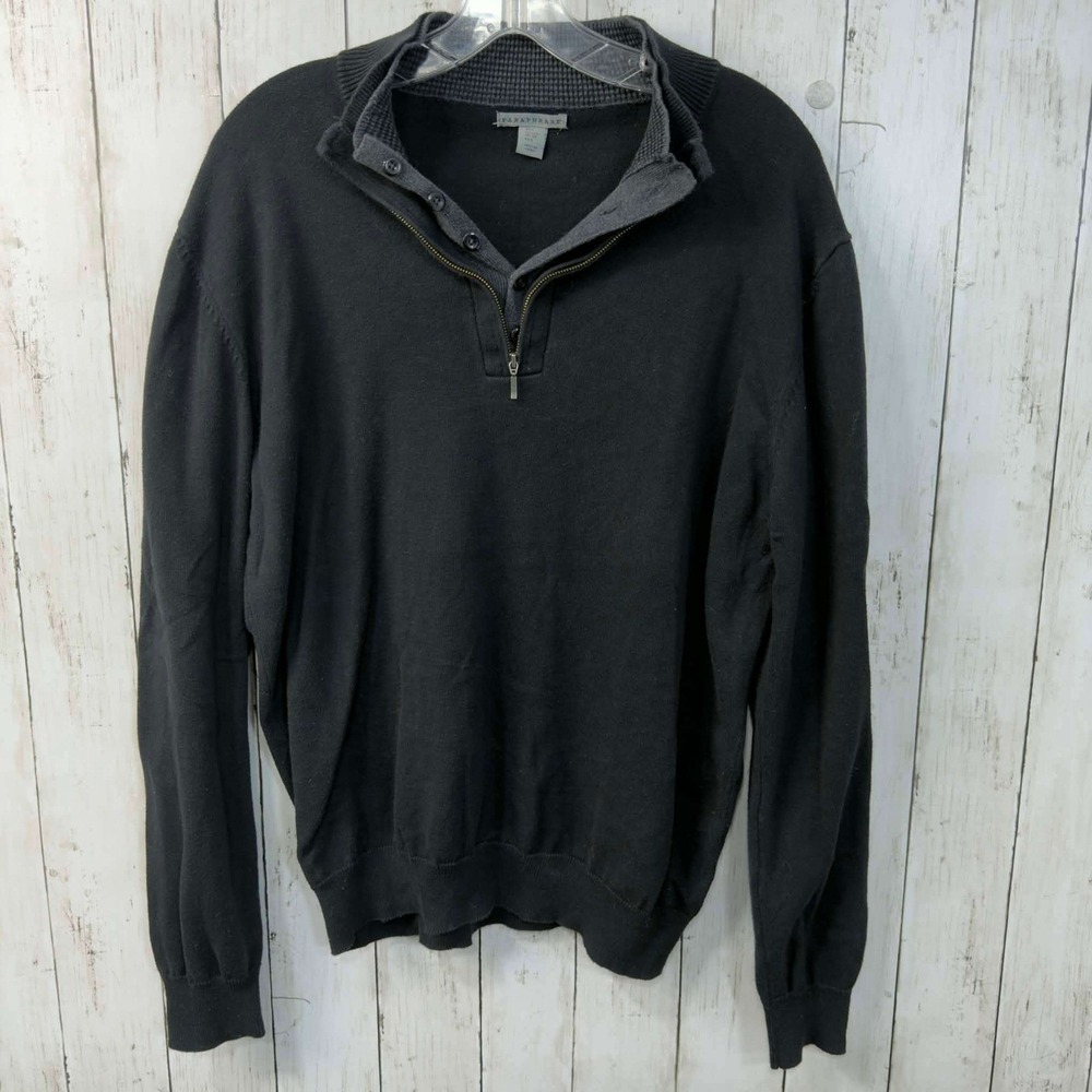 Paraphrase Men's Mock Neck Half Zip Sweater Black 100%‎ Cotton Size L